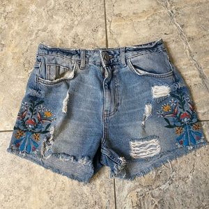 Zara Embroidery Jean Shorts